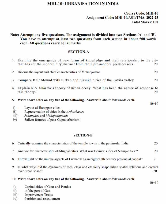 MHI 10 URBANISATION IN INDIA In English Solved Assignment 2022 2023