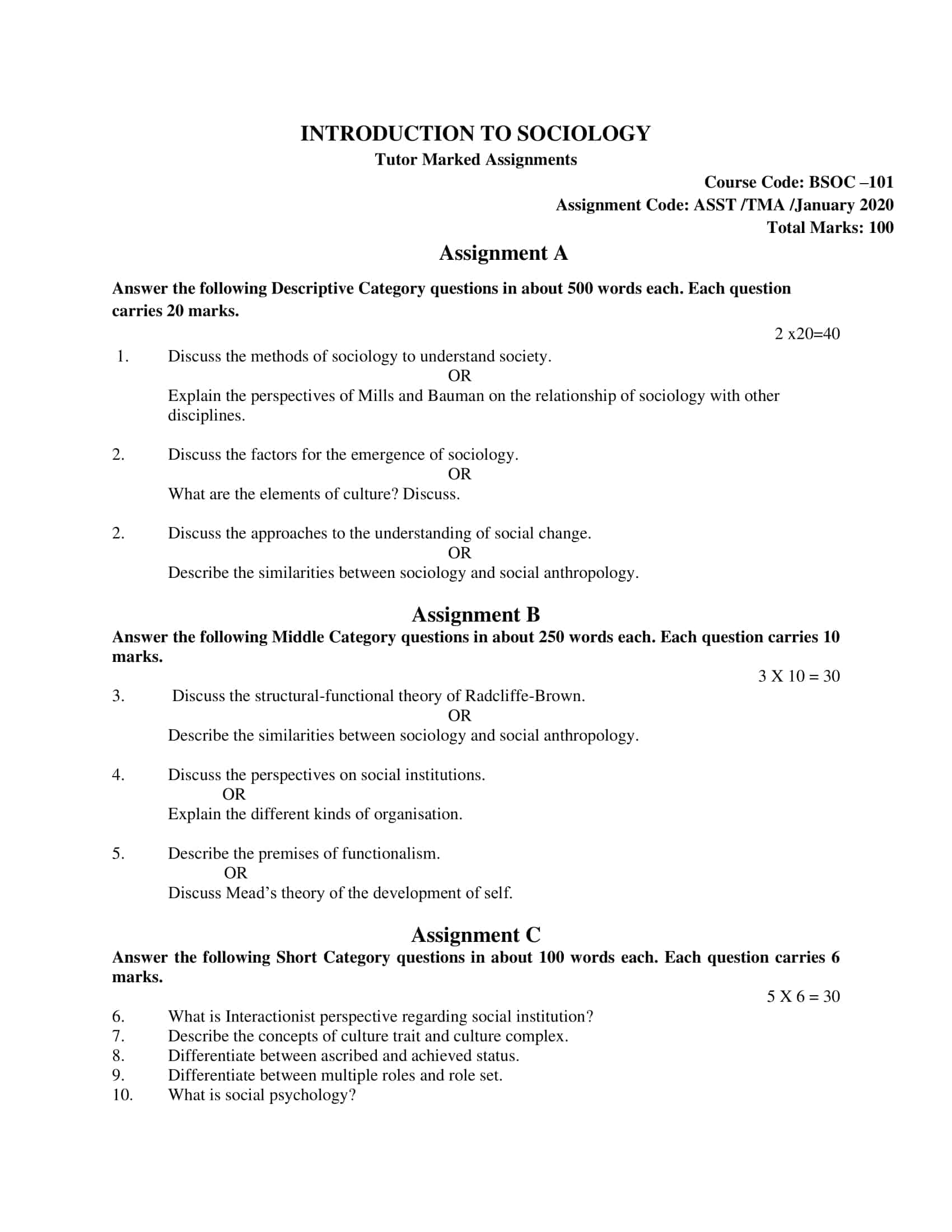 BSOC-101 Solved Assignment 2020-21 | Introduction To Sociology | In ...