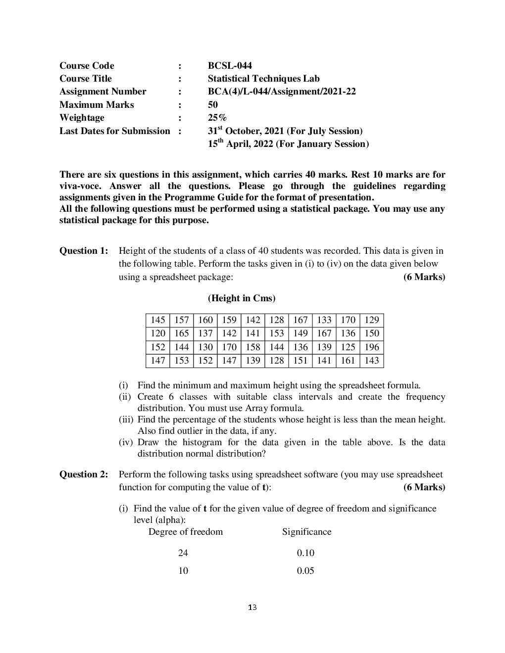 BCSL-044 Statistical Techniques Lab Solved Assignment 2021-22 ...